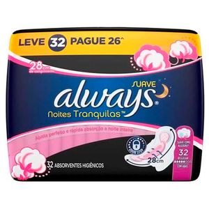 Absorvente Always Noites Tranquilas Suave Com Abas 32 Unidades