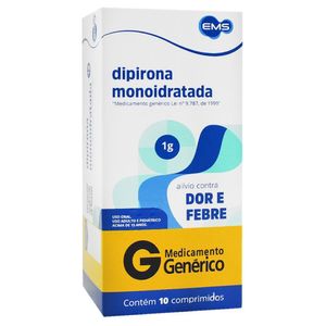 Dipirona Monoidratada 1g 10 Comprimidos Ems