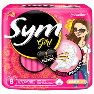 Absorvente Sym Girl Total Protect Suave Com Abas 8 Unidades