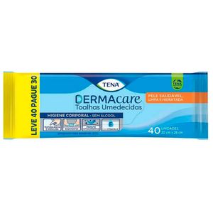 Lenços Umedecidos Tena Dermacare Sem Álcool 40 Unidades