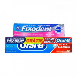 Kit Fixodent Creme Fixador De Dentaduras 39g + Creme Dental Oral-b 70g