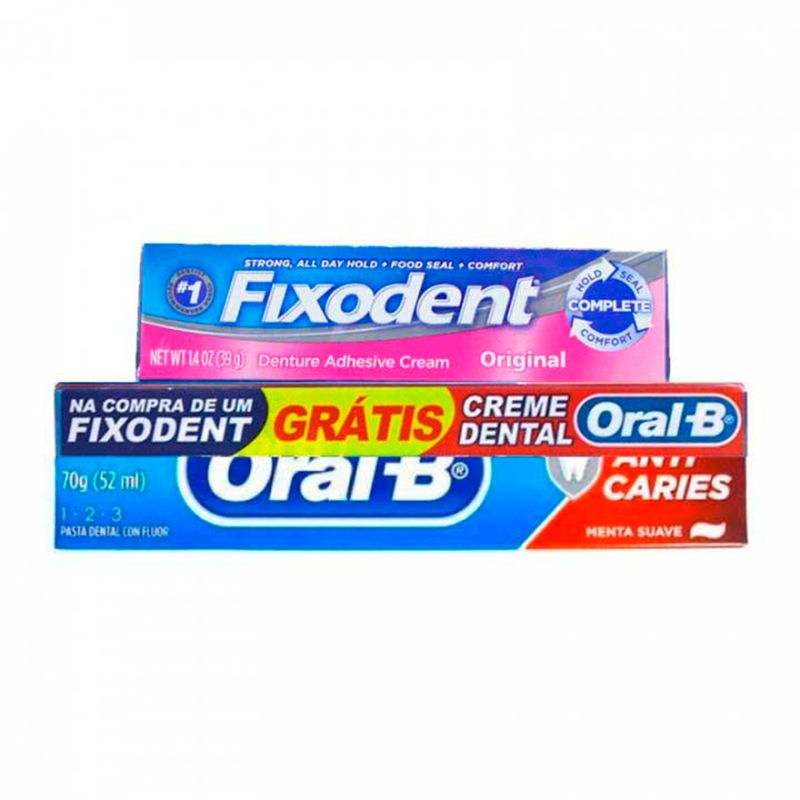 -Kit-Fixodent-Creme-Fixador-De-Dentaduras-39g---Creme-Dental-Oral-b-70g