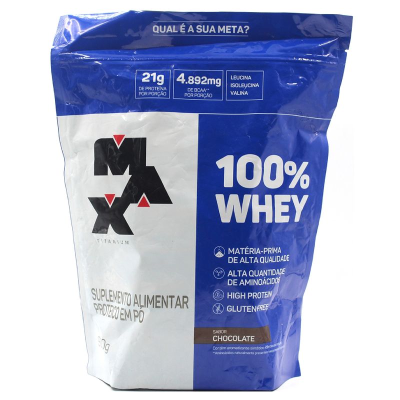 Whey Protein 100 Max Titanium Chocolate Refil 900g Promofarma