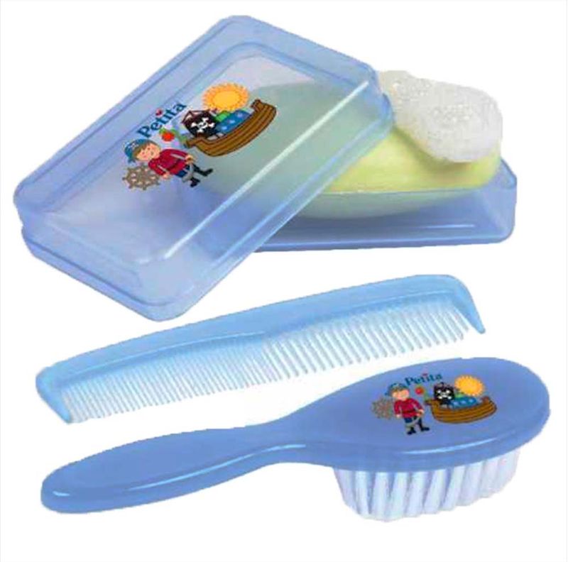 -Kit-Petita-Banho-Azul-Escova-De-Cabelo---Pente---Saboneteira