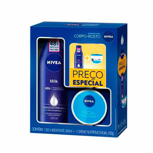 -Kit-Locao-Hidratante-Corporal-Nivea-Milk-200ml---Creme-Facial-Noturno-100g