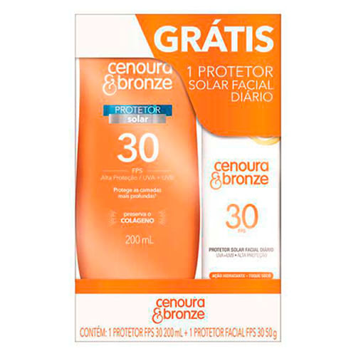 -Kit-Cenoura---Bronze-Protetor-Solar-Corporal-Fps30-200ml---Protetor-Solar-Facial-Fps30-50g