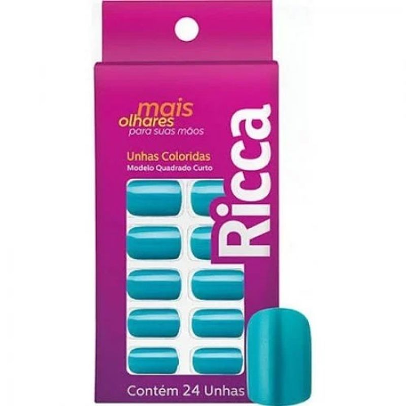 -Unhas-Posticas-Ricca-Quadrada-Curta-Verde-Perola-24-Unidades
