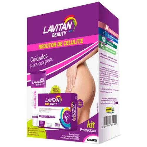 -Kit-Lavitan-Beauty-Redutor-De-Celulite-Lavitan-Mais-Beauty-60-Capsulas---Creme-Redutor-De-Celulites-200ml