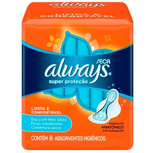 Absorvente Always Super Proteção Seca Sem Abas 8 Unidades