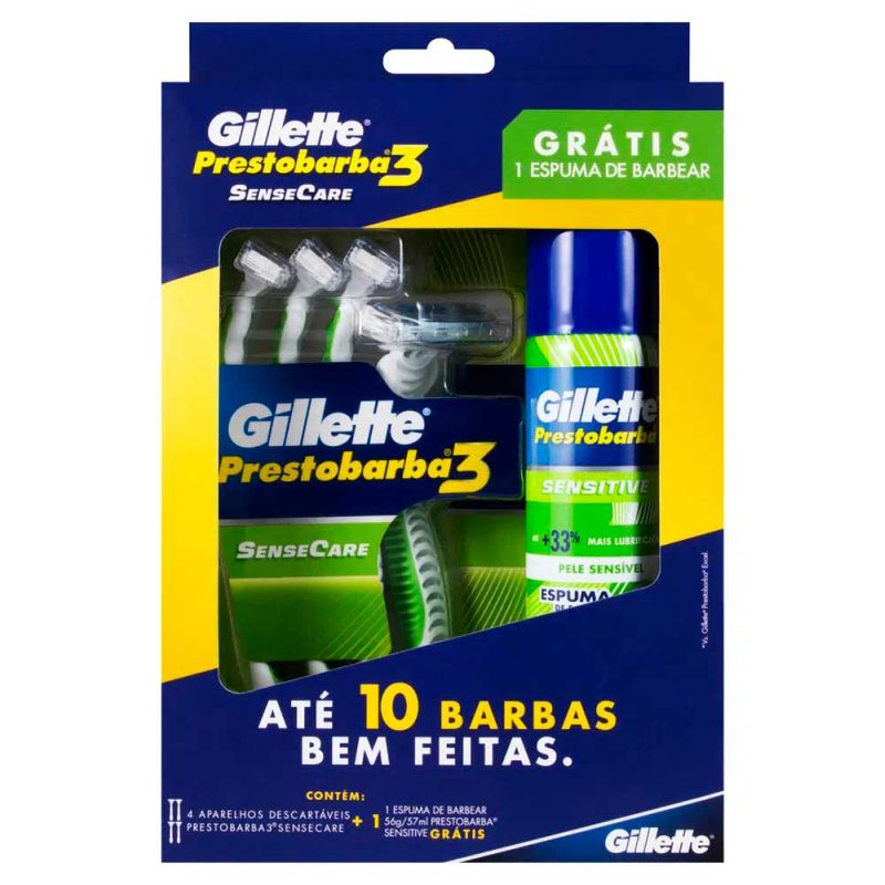 -Kit-Gillette-Aparelhos-Descartaveis-Prestobarba-3-Sense-Care-4-Unidades---Espuma-De-Barbear-57ml