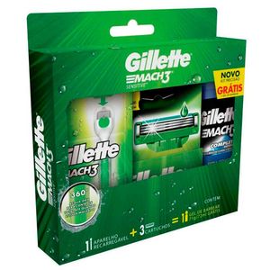 Kit Gillette Mach3 Sensitive Acqua Grip Aparelho De Barbear + 3 Cargas + Gel De Barbear Complete Defense 72ml