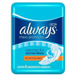 Absorvente Always Maxi Proteção Seca Com Abas 8 Unidades