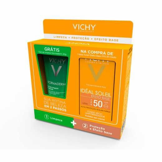 -Kit-Vichy-Protetor-Solar-Ideal-Soleil-Efeito-Base-Media-Fps50-40g---Gel-De-Limpeza-Normaderm-40g