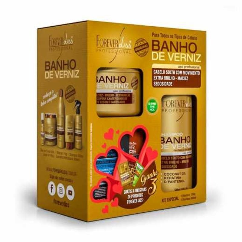-Kit-Forever-Liss-Banho-De-Verniz-Shampoo-300ml---Mascara-De-Tratamento-Capilar-300g