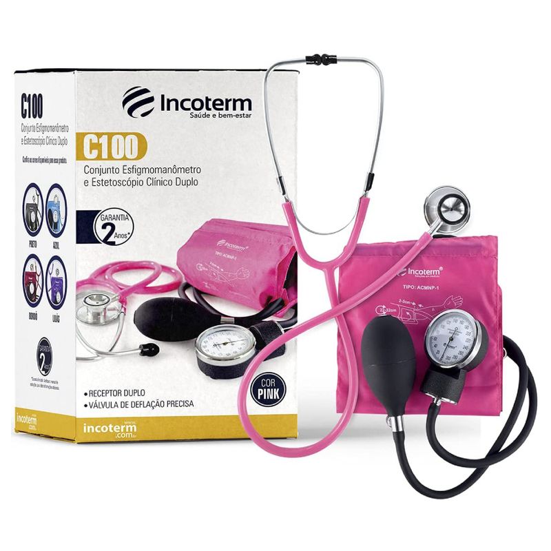 -Kit-Incoterm-Estetoscopio---Aparelho-De-Pressao-Rosa