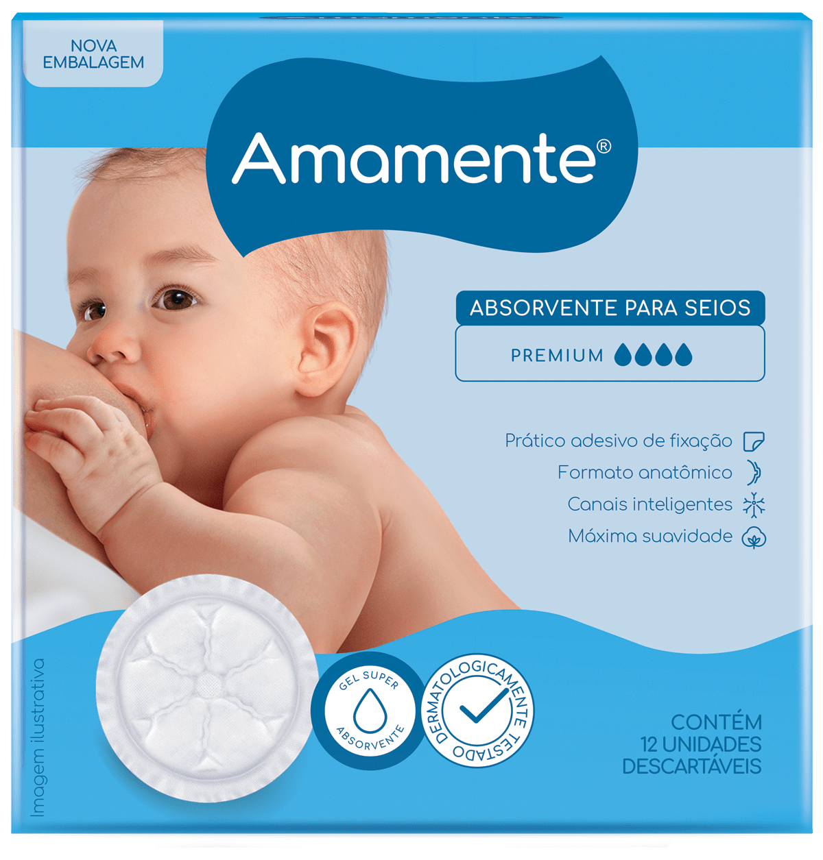 Absorvente Para Seios Amamente Premium 12 Unidades - PromoFarma