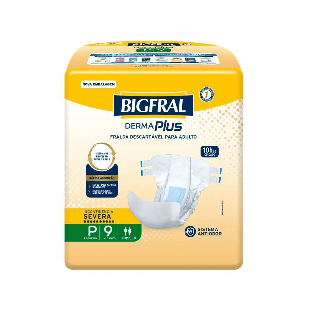 Fralda Geriátrica Bigfral Derma Plus P 9 Unidades