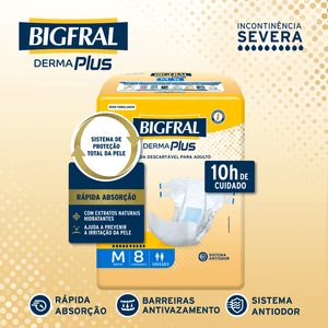 Fralda Geriátrica Bigfral Derma Plus M 8 Unidades