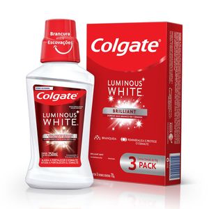 Kit Creme Dental Colgate Luminous White 3 Unidades 70g + Enxaguante Bucal 250ml