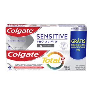 Creme Dental Colgate Sensitive Pro Alívio Real White 110g + Colgate Total 12 Clean Mint 90g