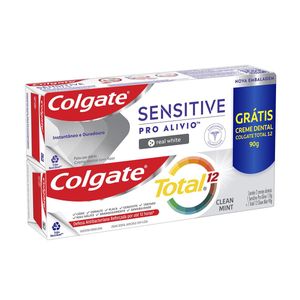 Creme Dental Colgate Sensitive Pro Alívio Real White 110g + Colgate Total 12 Clean Mint 90g