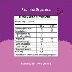 Papinha Orgânica Papapá Banana, Mirtilo E Quinoa 100g