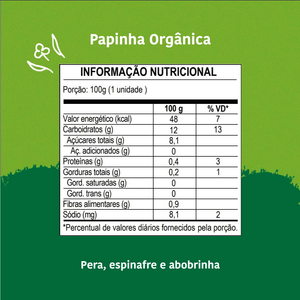 Papinha Orgânica Papapá Pera, Espinhafre E Abobrinha 100g