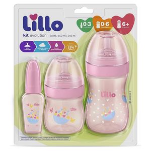 Kit Lillo Mamadeiras Primeiros Passos Rosa 50ml + 120ml + 260ml