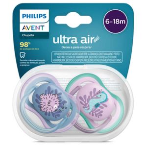 Chupeta Philips Avent Ultra Air Azul E Lilás 6-18 Meses - 2 Unidades