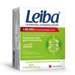 Probiótico Leiba Sabor Laranja 6 Sachês De 4g Cada