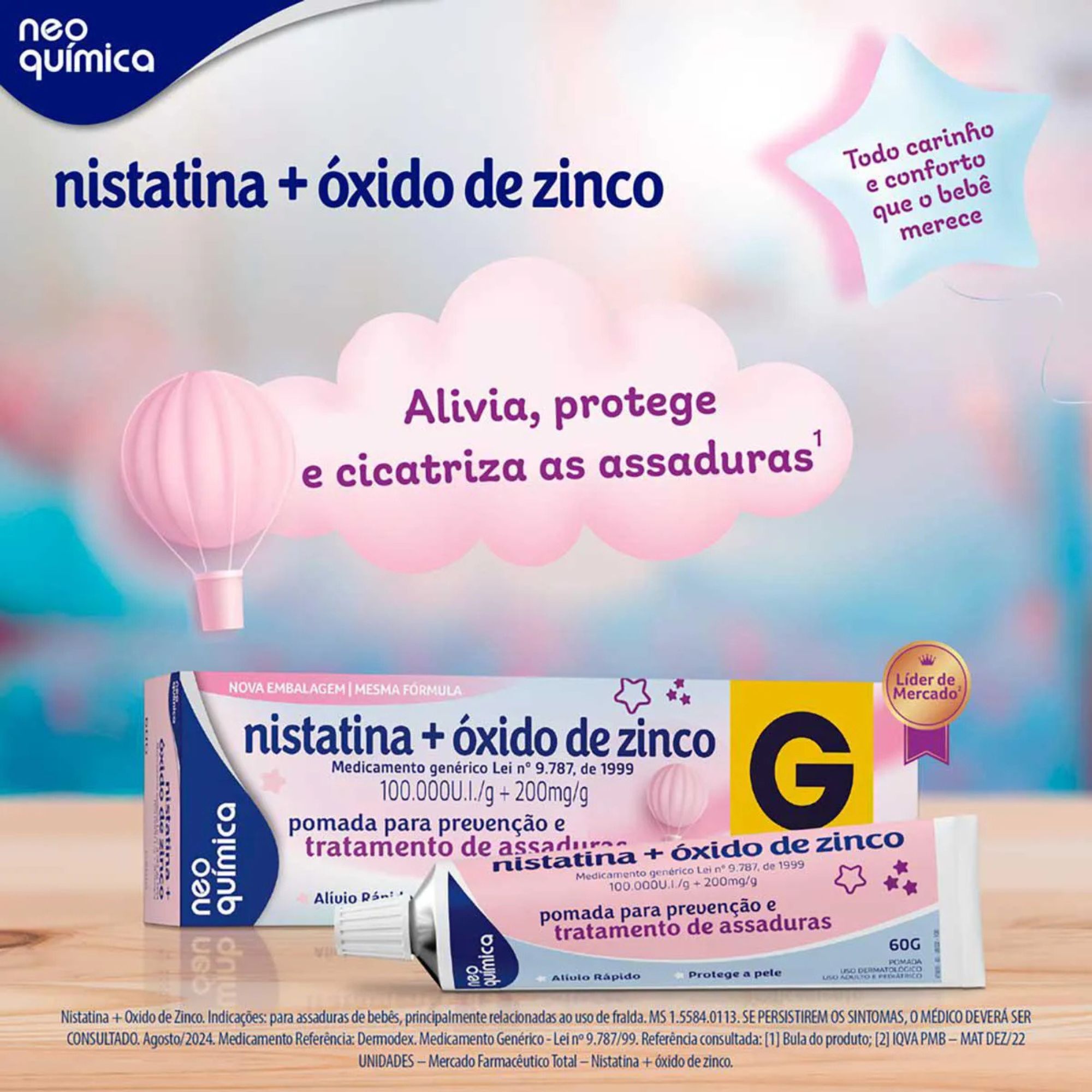 Nistatina + Óxido De Zinco Neo Química 100.000ui/g + 200mg/g Pomada 60g ...