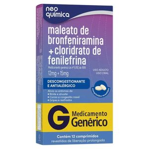 Maleato De Bronfeniramina 12mg + Cloridrato De Fenilefrina 15mg Neo Química 12 Comprimidos