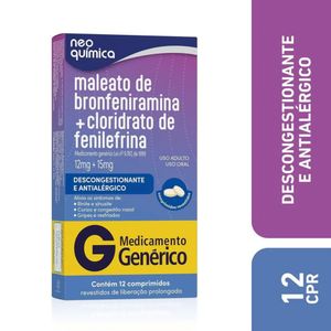 Maleato De Bronfeniramina 12mg + Cloridrato De Fenilefrina 15mg Neo Química 12 Comprimidos