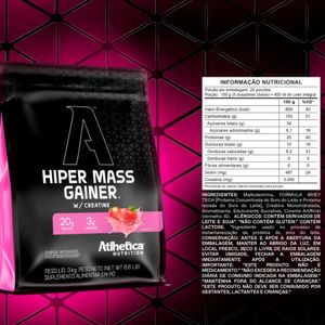 Hipercalórico Hiper Mass Gainer Com Creatine Morango 3kg Atlhetica Nutrition