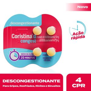 Coristina D Congest Maleato De Bronfeniramina 12mg + Cloridrato De Filefrina 15mg 4 Comprimidos