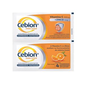 Cebion Vitamina C + Zinco Para Levar Sabor Laranja 4 Comprimidos