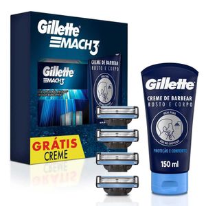 Kit Carga Para Aparelho De Barbear Gillette Mach3 4 Unidades + Creme De Barbear Proteção E Conforto 150ml