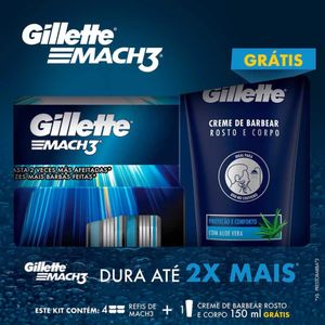 Kit Carga Para Aparelho De Barbear Gillette Mach3 4 Unidades + Creme De Barbear Proteção E Conforto 150ml