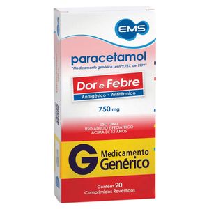 Paracetamol 750mg Ems Genérico 20 Comprimidos