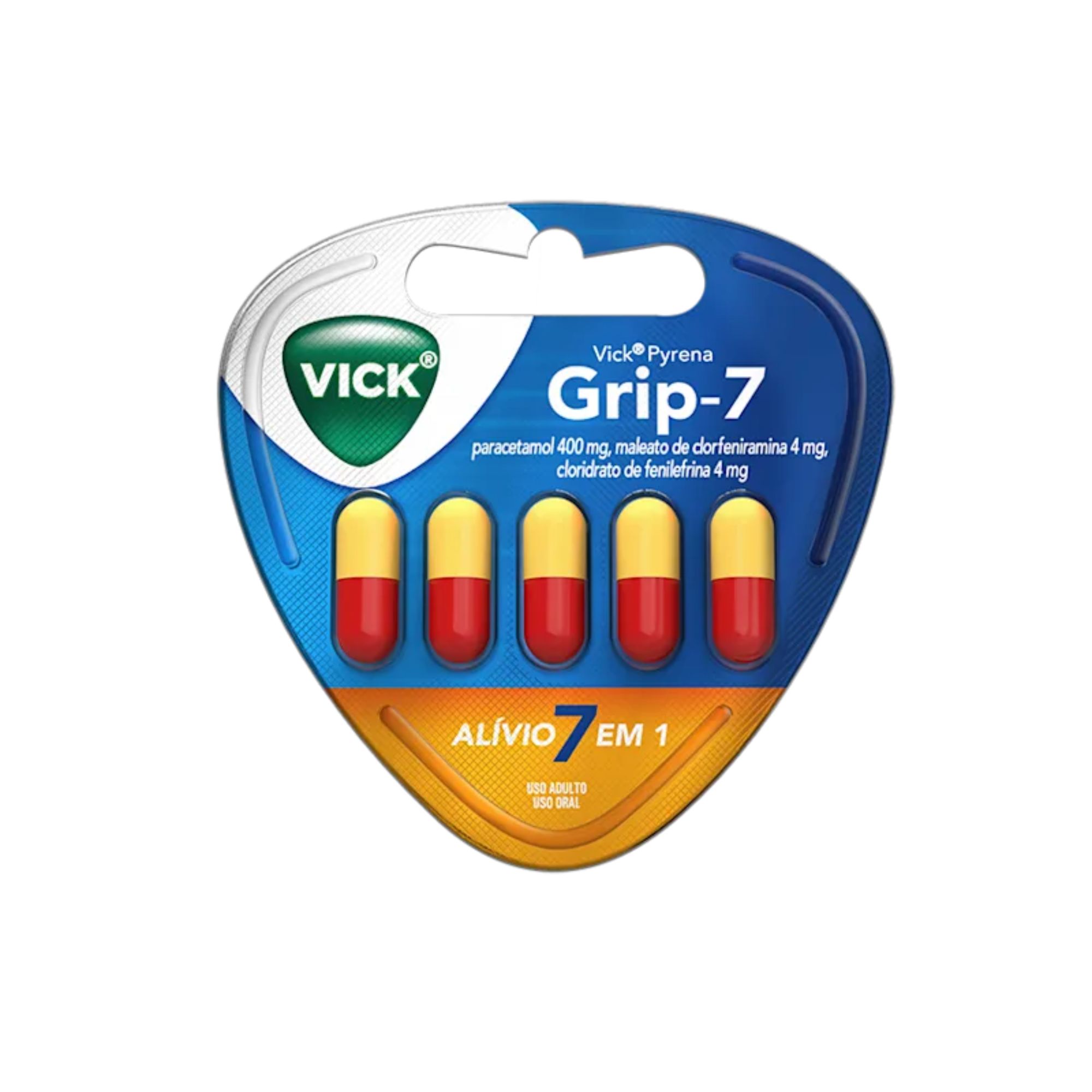 Vick Pyrena Grip-7 Paracetamol 400mg + Cloridrato Fenillefrina 4mg + Maleato de Clorfeniramina 4mg 5 cápsulas