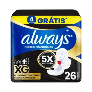 Absorvente Always Noites Tranquilas Cobertura Suave Xg Com Abas 26 Unidades