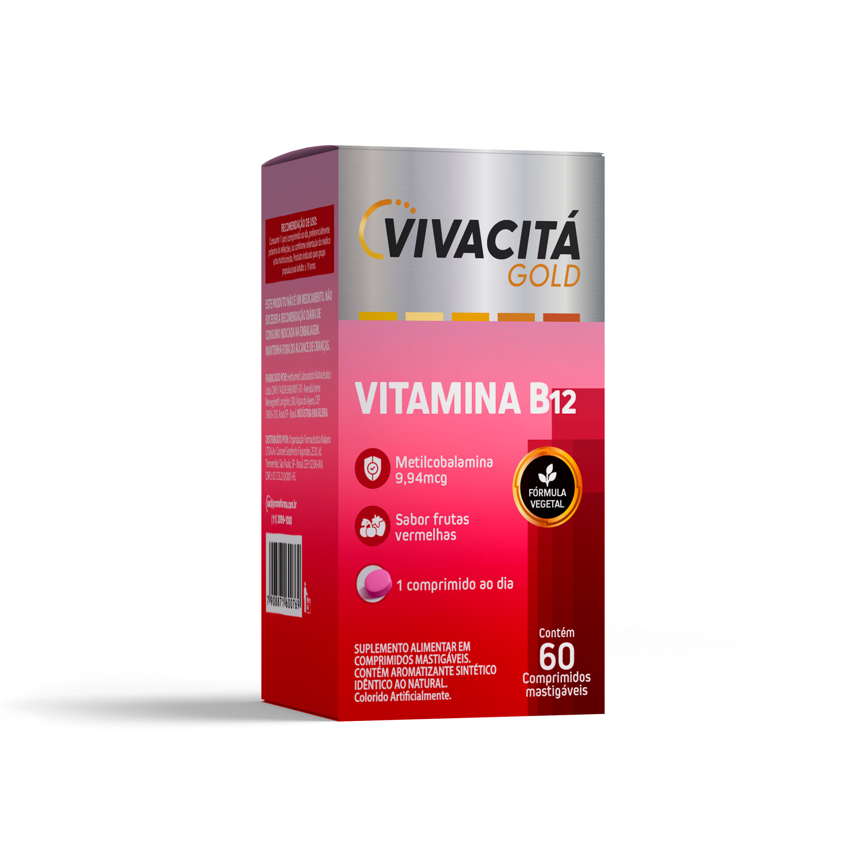 Vitamina B12 Vivacitá Gold Sabor Frutas Vermelhas 60 Comprimidos Mastigáveis